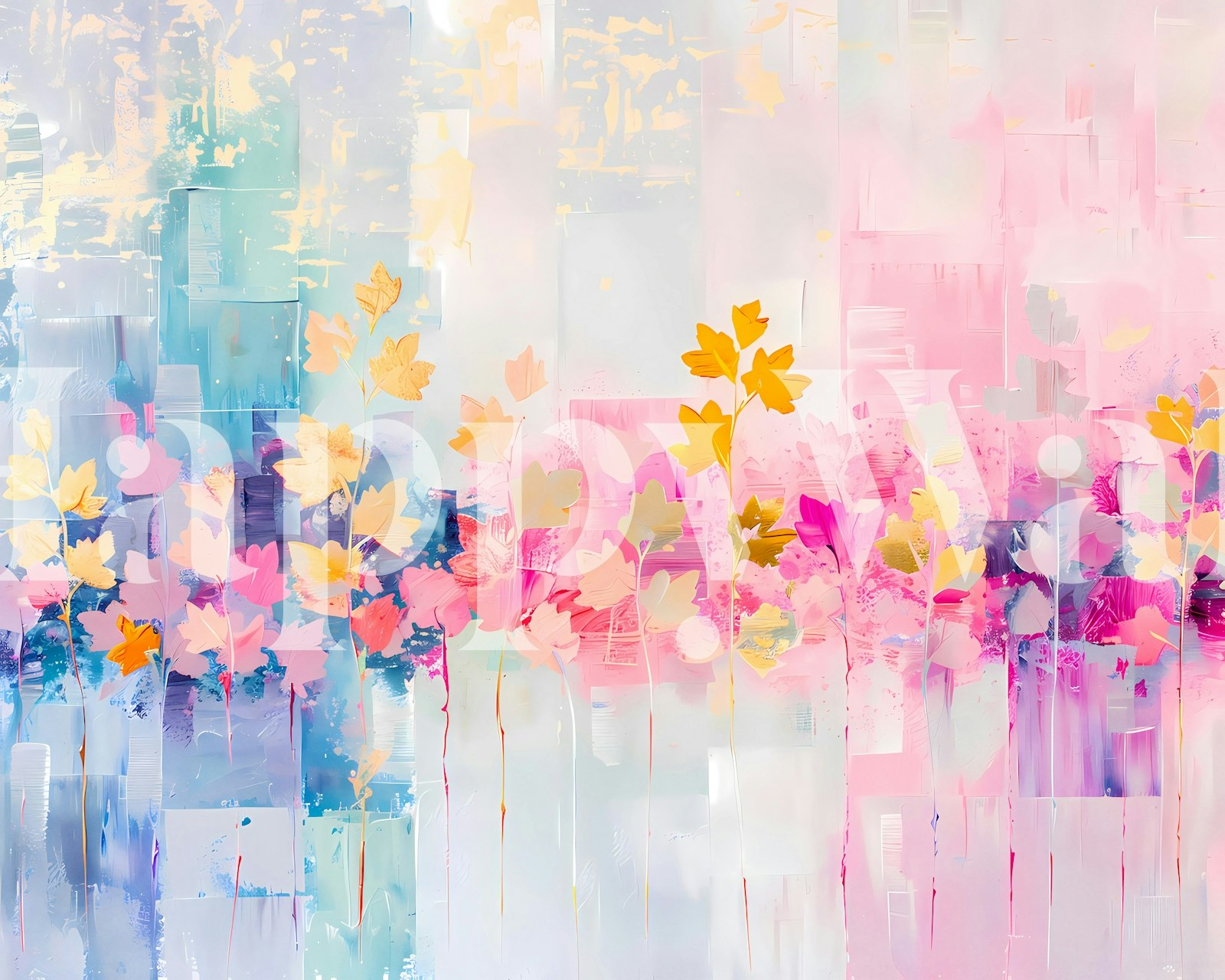 Lišće na pastelnoj apstraktnoj pozadini zidnog murala