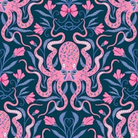 Preppy Octopus, pink and midnight blue tapeta