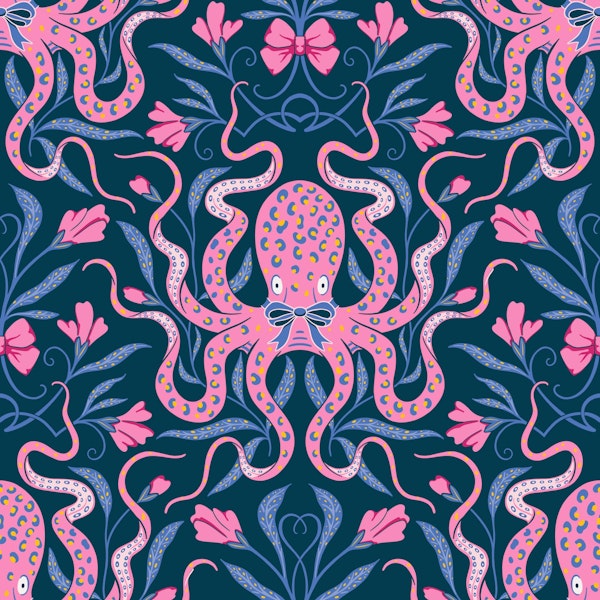 Preppy Octopus, pink and midnight blue