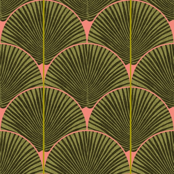 Japandi Palms Green on Pink Large Scale