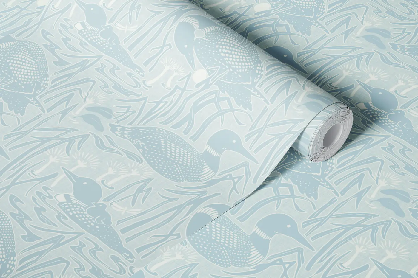 Loons on the lake misty gray wallpaper roll