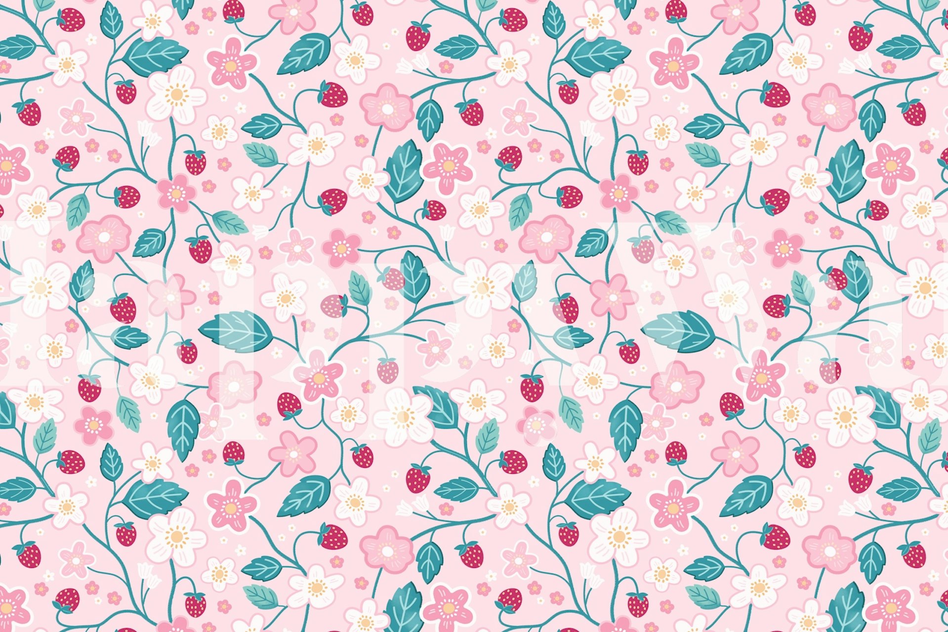 Vanilla strawberries wallpaper in a room