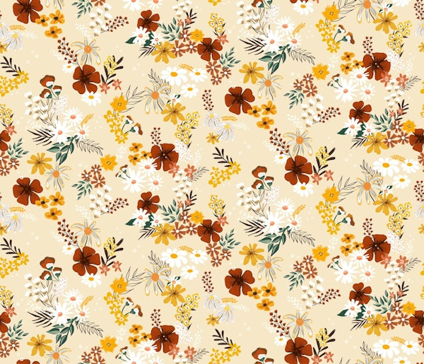 Boho Scattered Mixed Flowers on Sand Beige