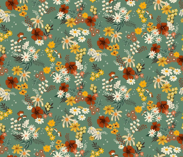Boho Scattered Mixed Flowers on Sage Green