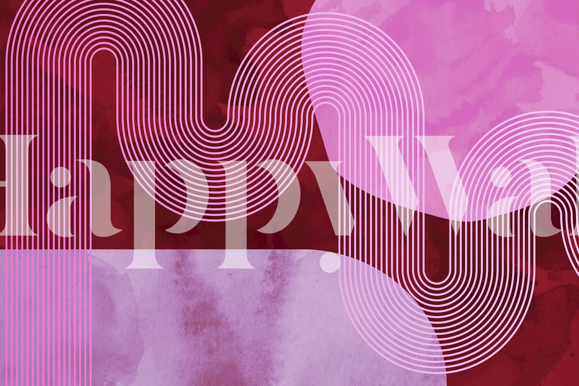 Curvy lines in pink and ruby colors mid-century modern wallpaper