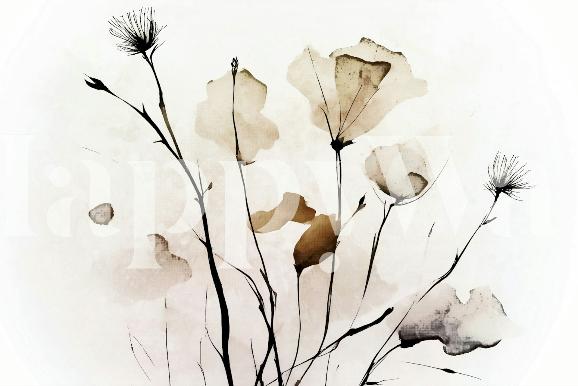 Dried watercolor flowers in earth tones on white background wallpaper