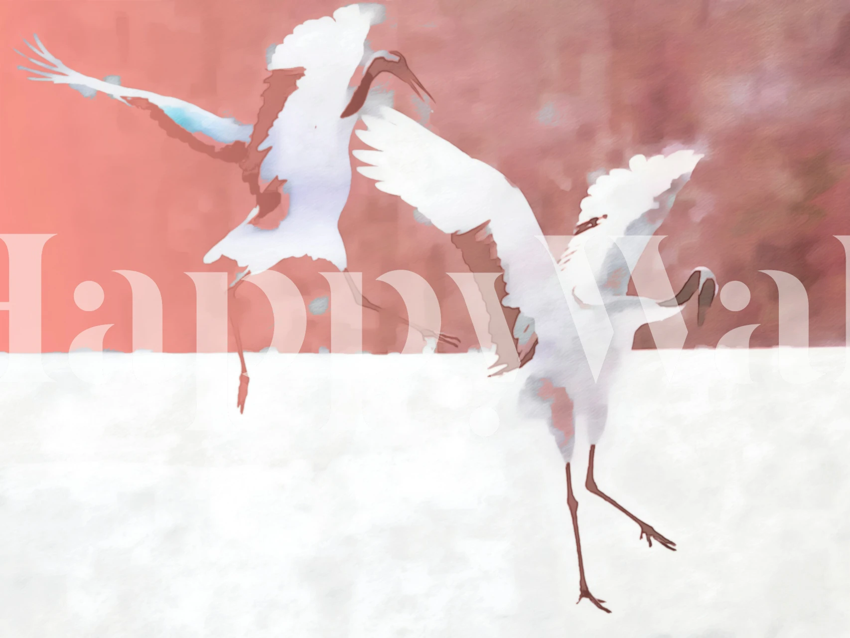 Watercolor Love Bird Cranes tapeta v místnosti