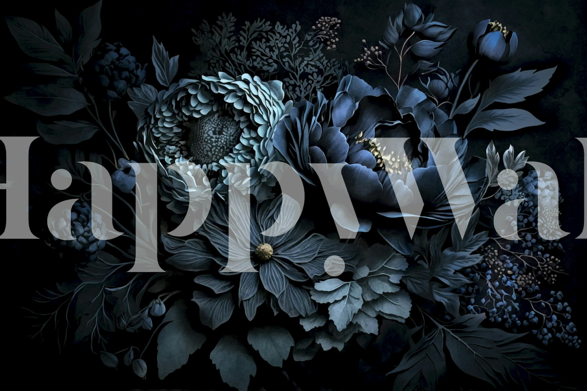 Moody blue floral wallpaper design