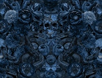 Baroque Flower Skull And Snake Opulence Blue tapete