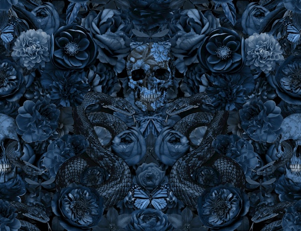 Baroque Flower Skull And Snake Opulence Blue