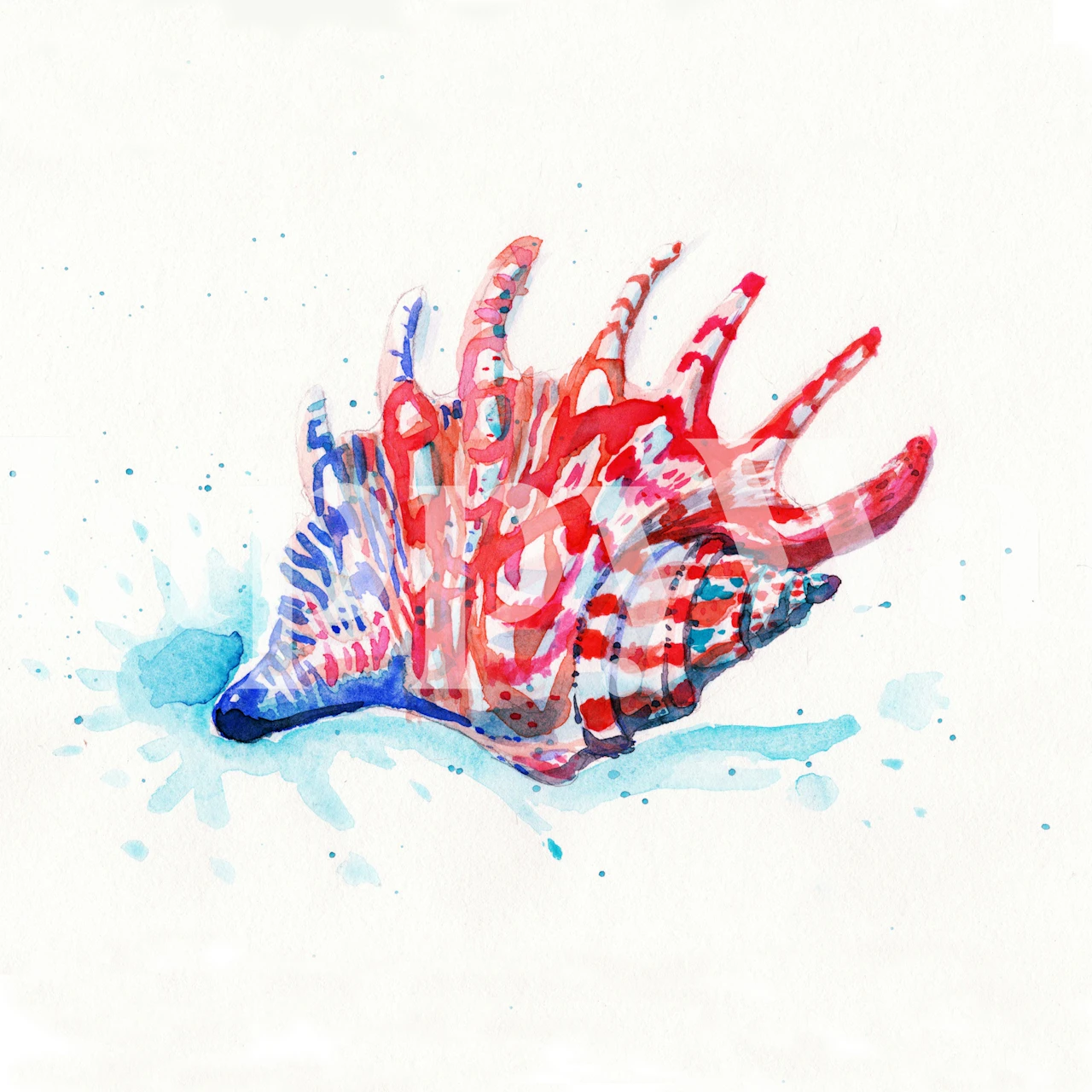 Colorful watercolor seashell wallpaper in einem Raum