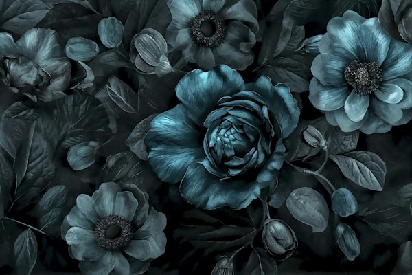 Midnight Grandeur Moody Teal Flowers