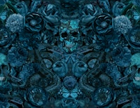 Baroque Flower Skull Snake Opulence Teal Blue tapete