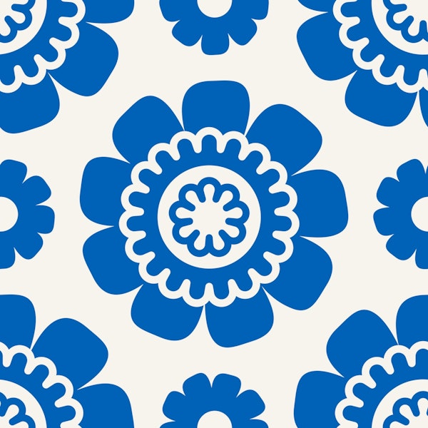 Simple daisy flowers pattern, blue / 3204C