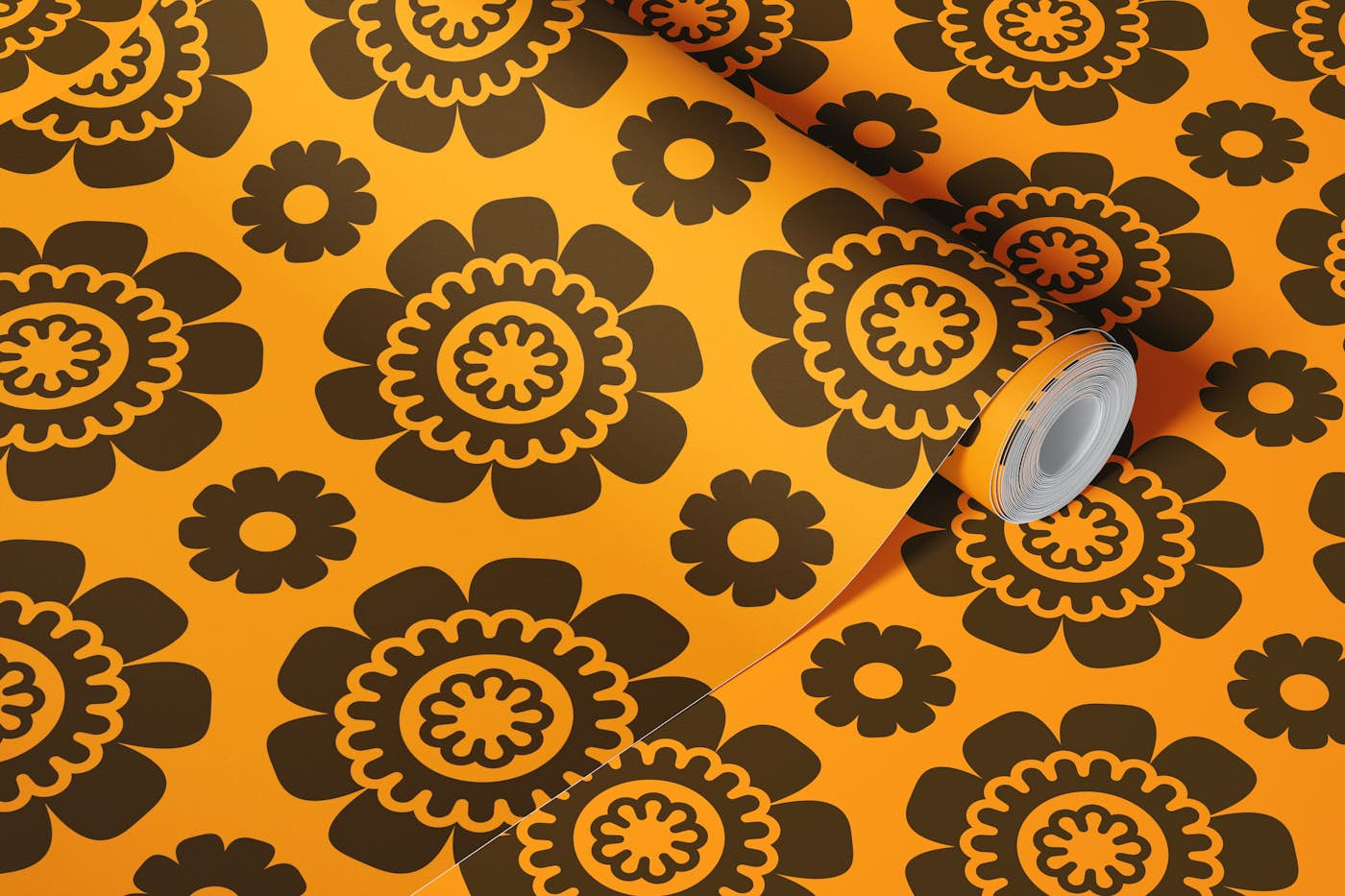 Simple daisy flowers pattern, yellow / 3204D wallpaper roll