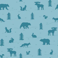 Forest Animals Silhouettes - Blue Teal tapete