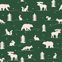 Forest Animals Silhouettes - Green White tapete