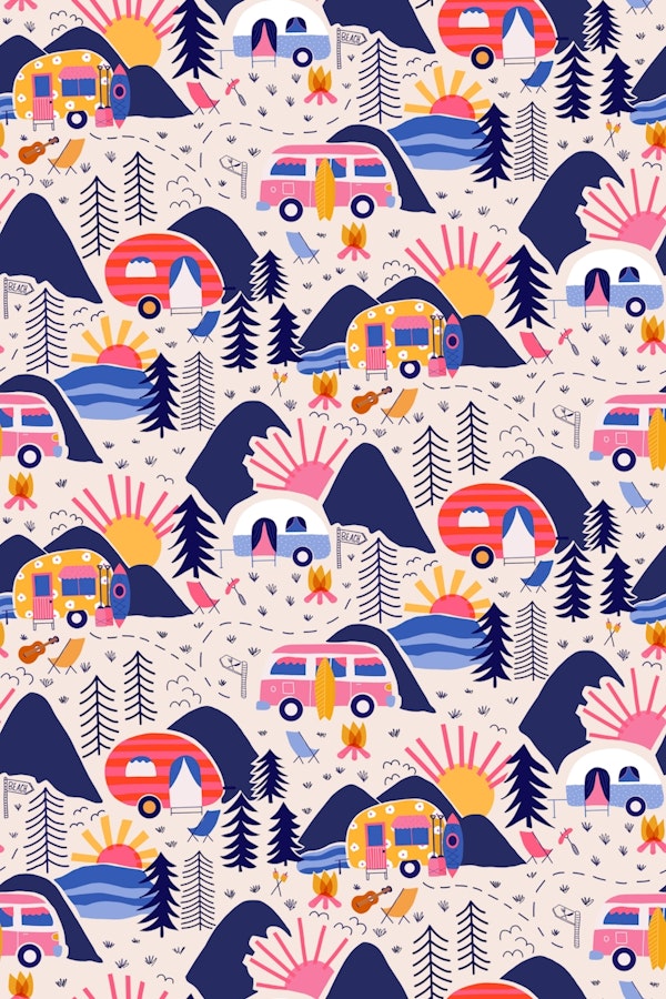 Camping Adventures Trailers in Nature Sunset