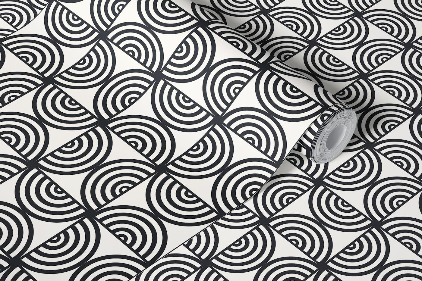 Art Deco Half Circles, Black and White wallpaper roll