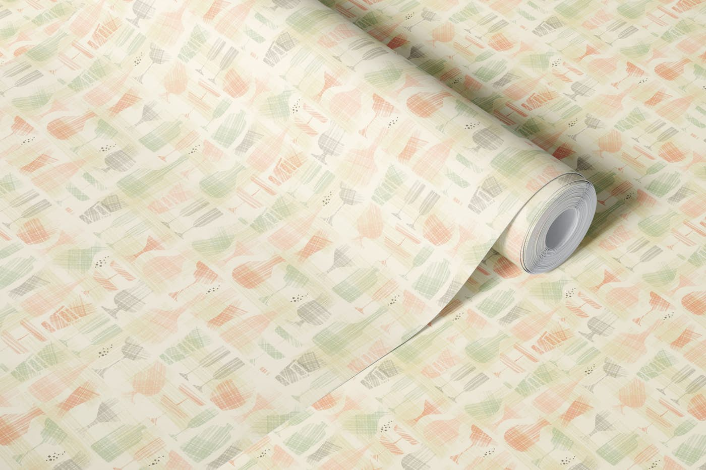 Drinking glasses and bottles medium - beige wallpaper roll