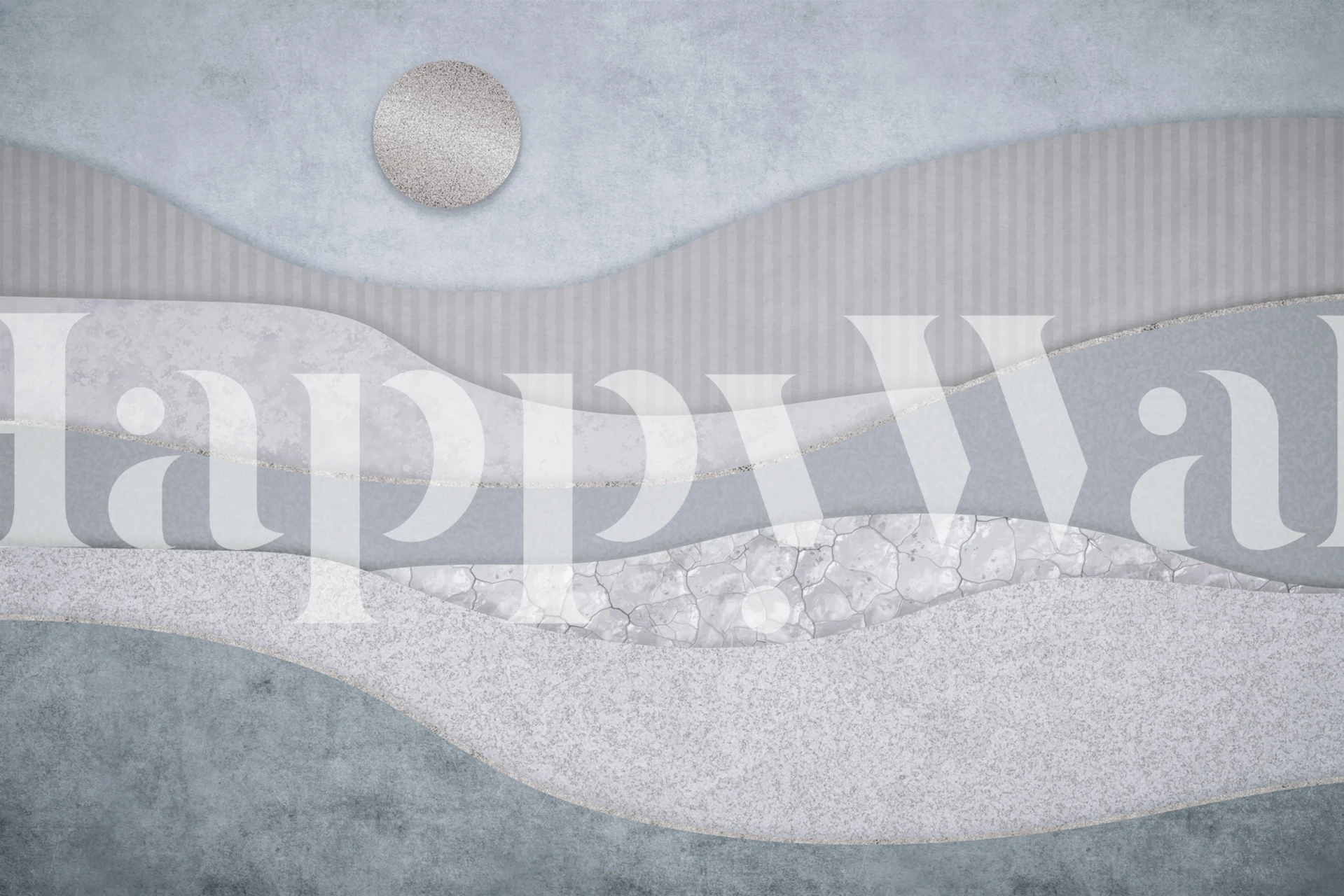 Abstract landscape wallpaper in pastel colors with curved layers and sun motif