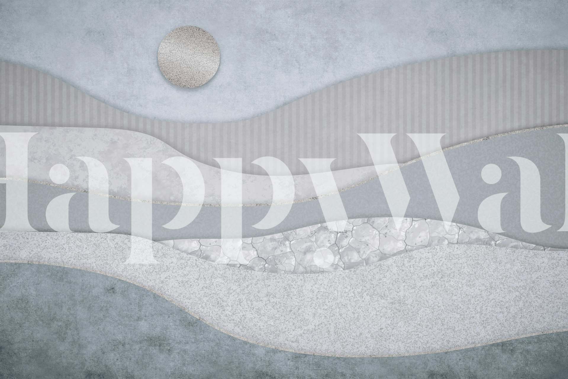 Abstract landscape wallpaper in pastel colors with curved layers and sun motif