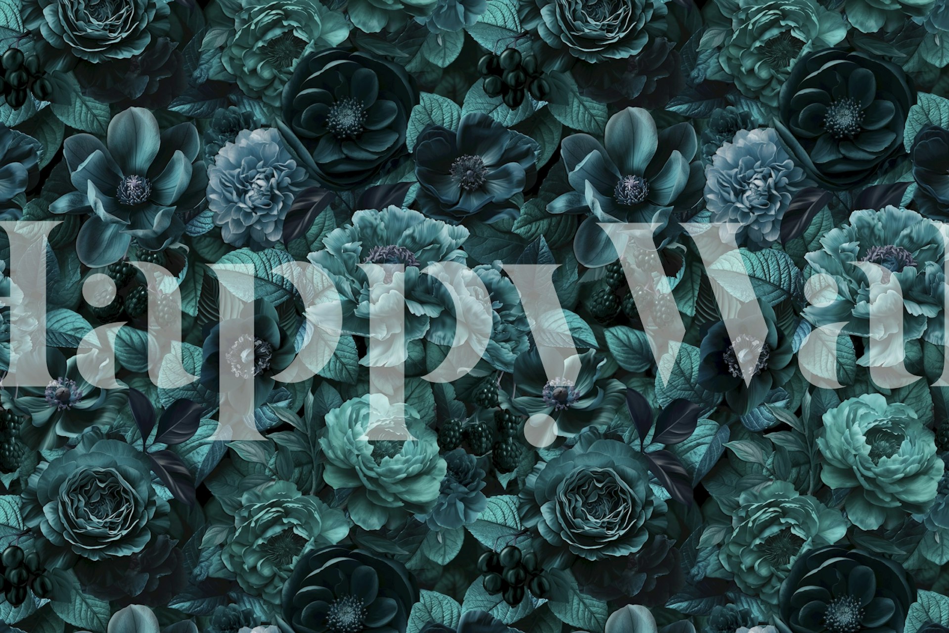 Papier peint floral teal dans une pièce