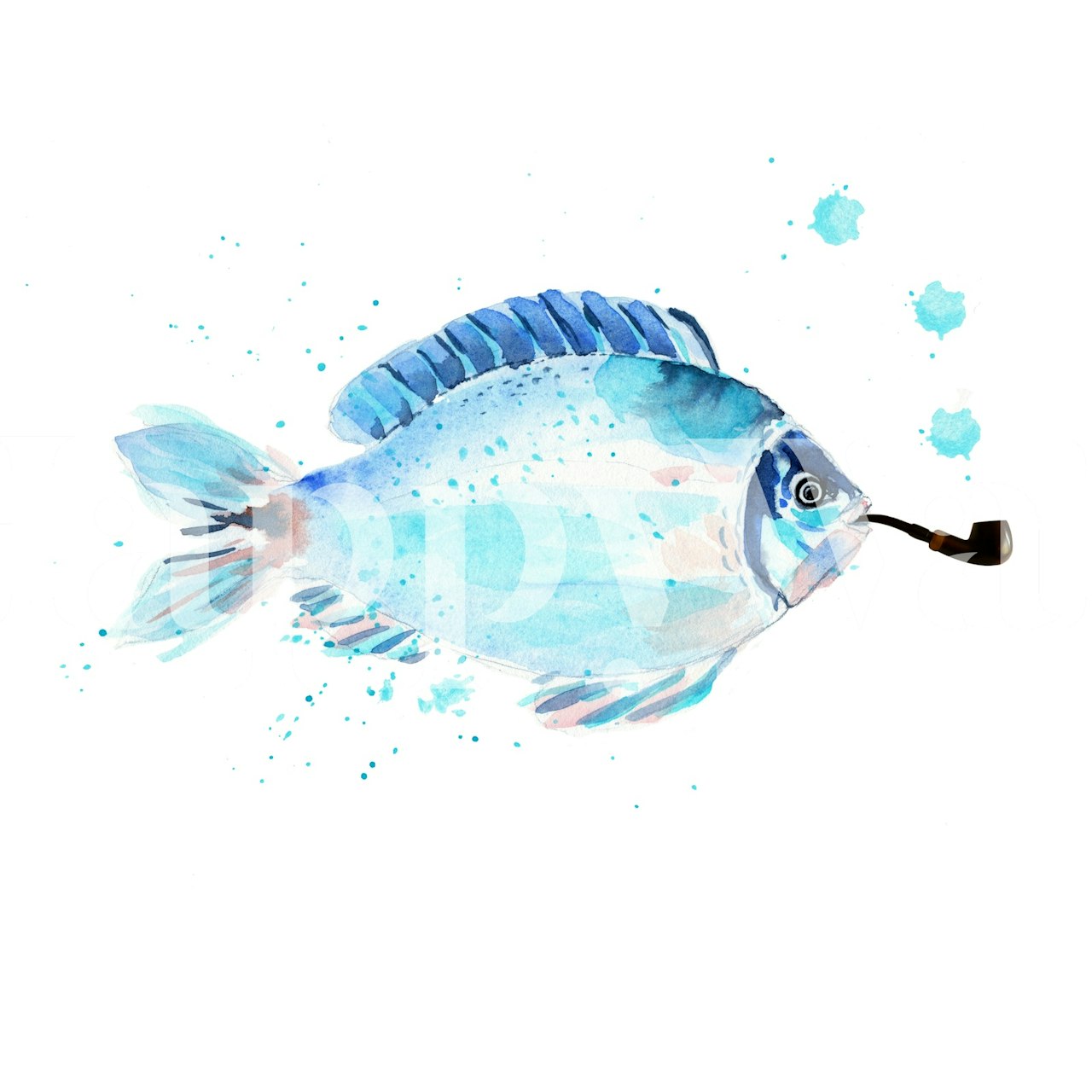 Αστείος watercolor fish με σωλήνα ταπετσαρία