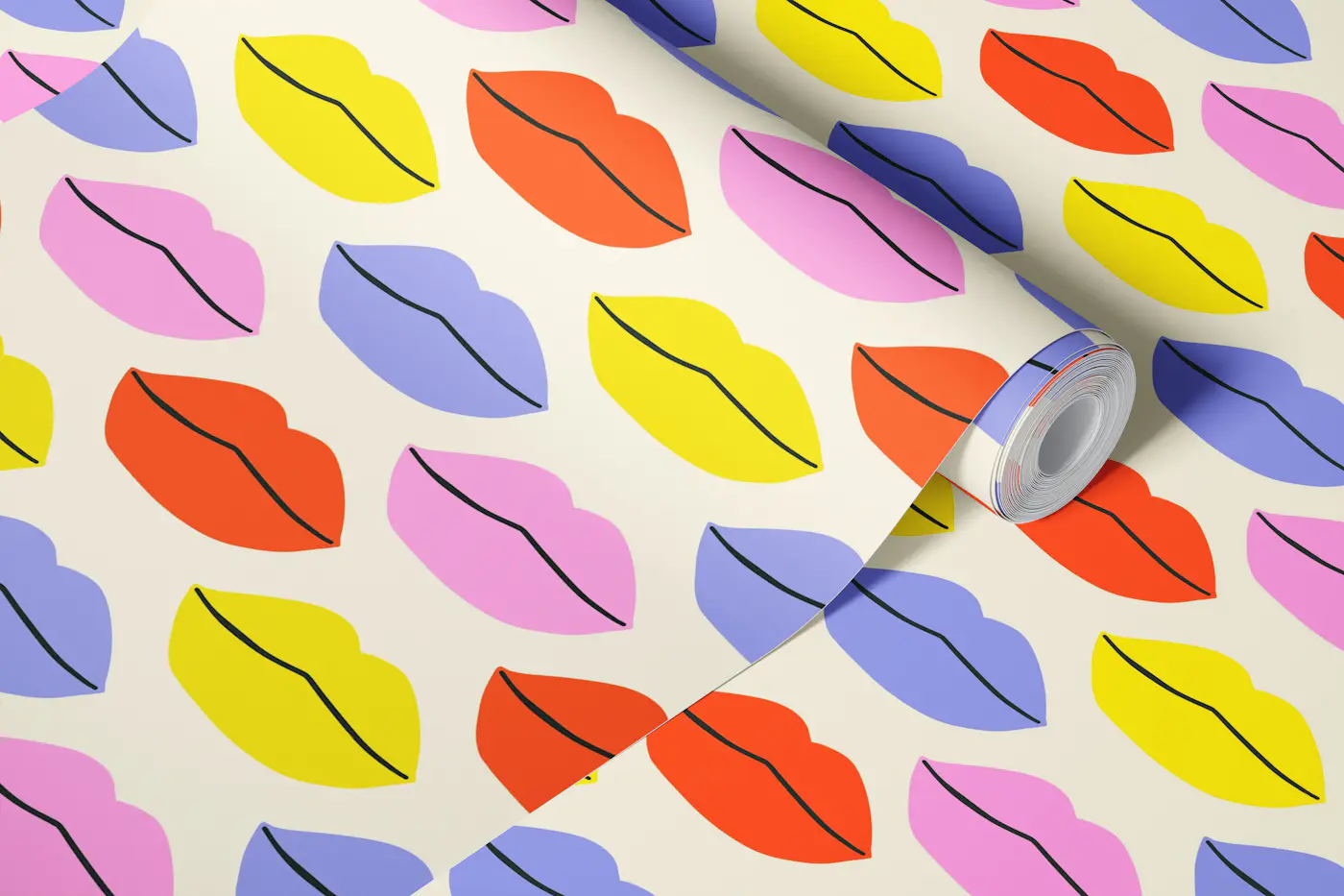 Pop Art Lips in Pink, Orange and Lilac wallpaper roll
