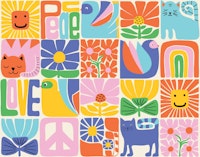 Happy Rainbow Checkerboard Modern Folk Art ταπετσαρία