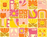 Happy Warm Tone Checkerboard Modern Folk Art ταπετσαρία