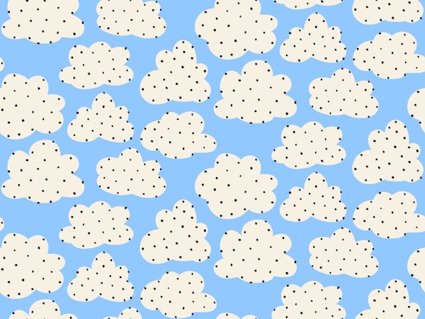 Fluffy White Clouds and Black Dots on Blue