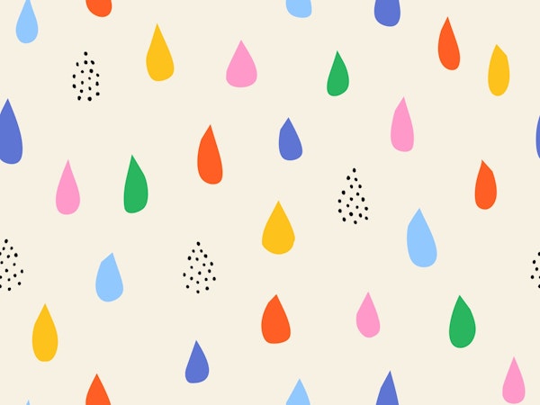 Falling Rainbow Raindrops and Dots on White