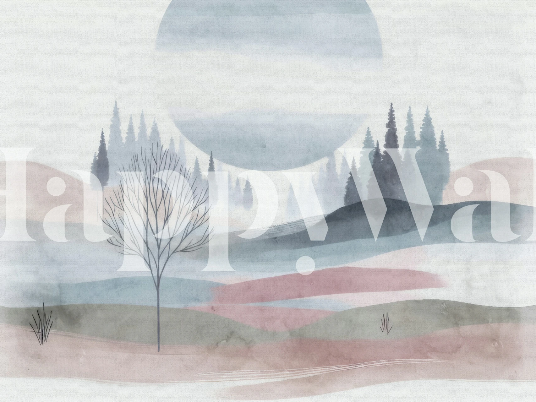 80s Pastel Forest wallpaper displayed in a room