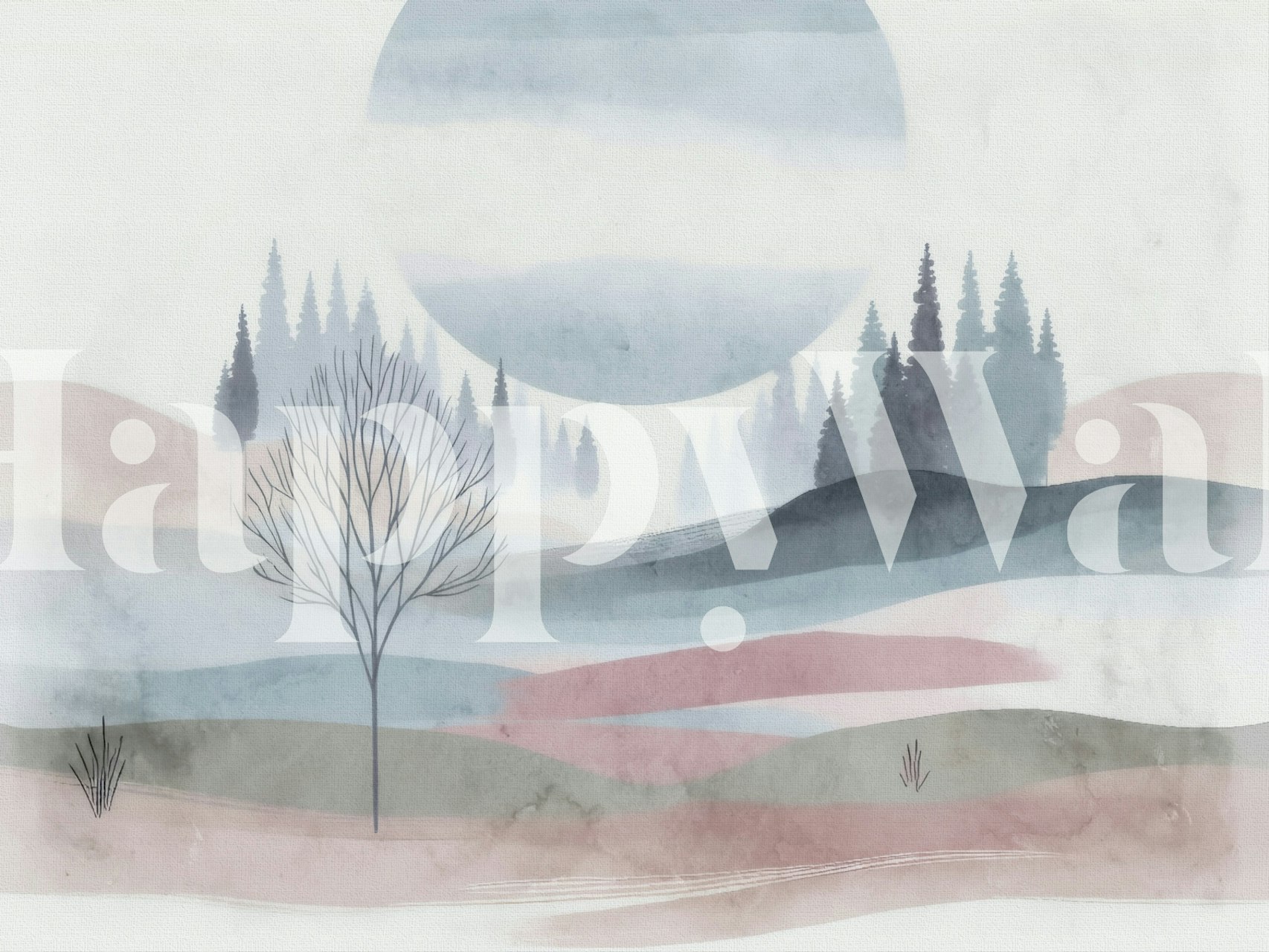 carta da parati 80s Pastel Forest mostrata in una stanza