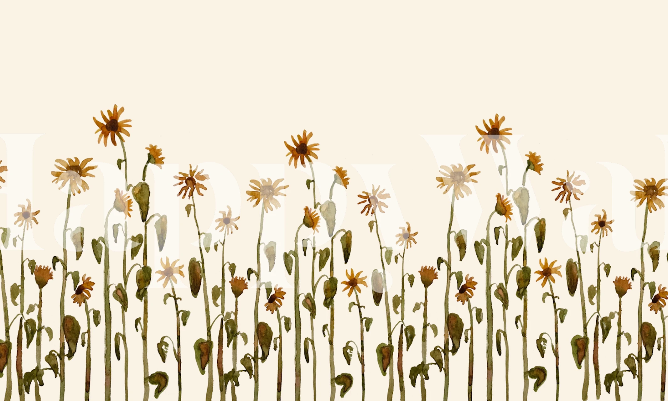 Botanische sunflower field a botanical watercolor mural in een kamer