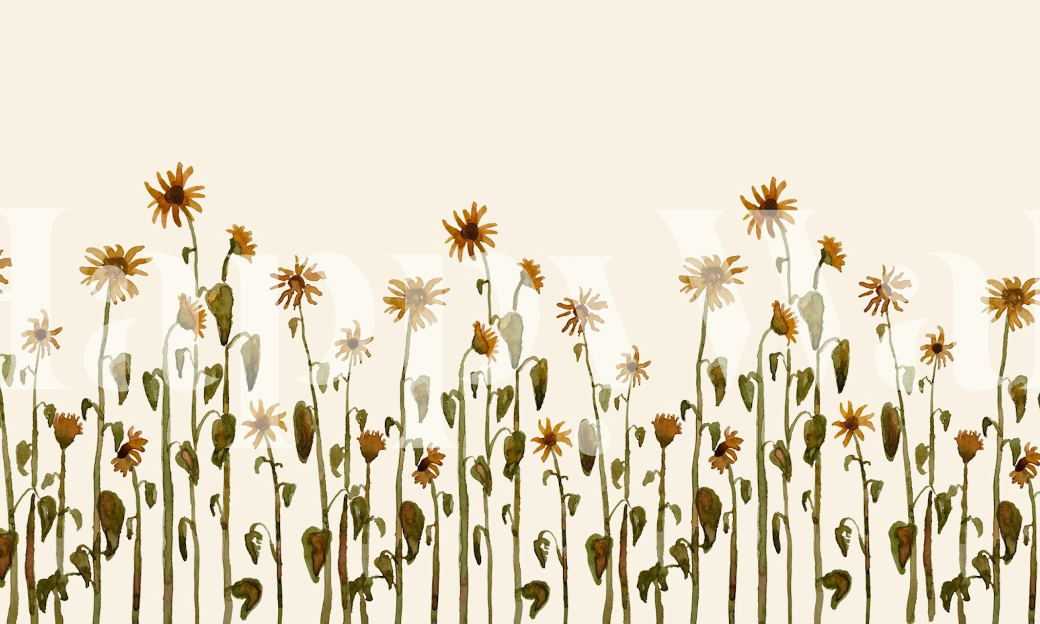 Botanische sunflower field a botanical watercolor mural in einem Raum