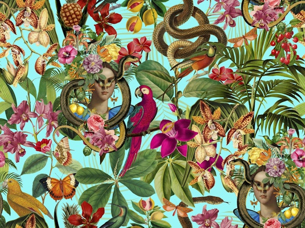 Snake Princess Magic Tropical Garden Teal