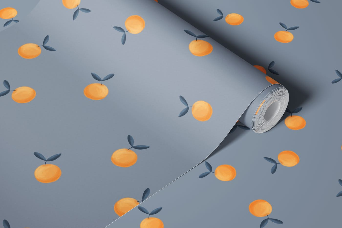 Orange fruits blue background wallpaper roll