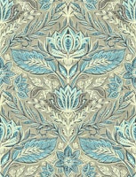 Botanical Damask in Fawn, Cream and Aqua wallpaper