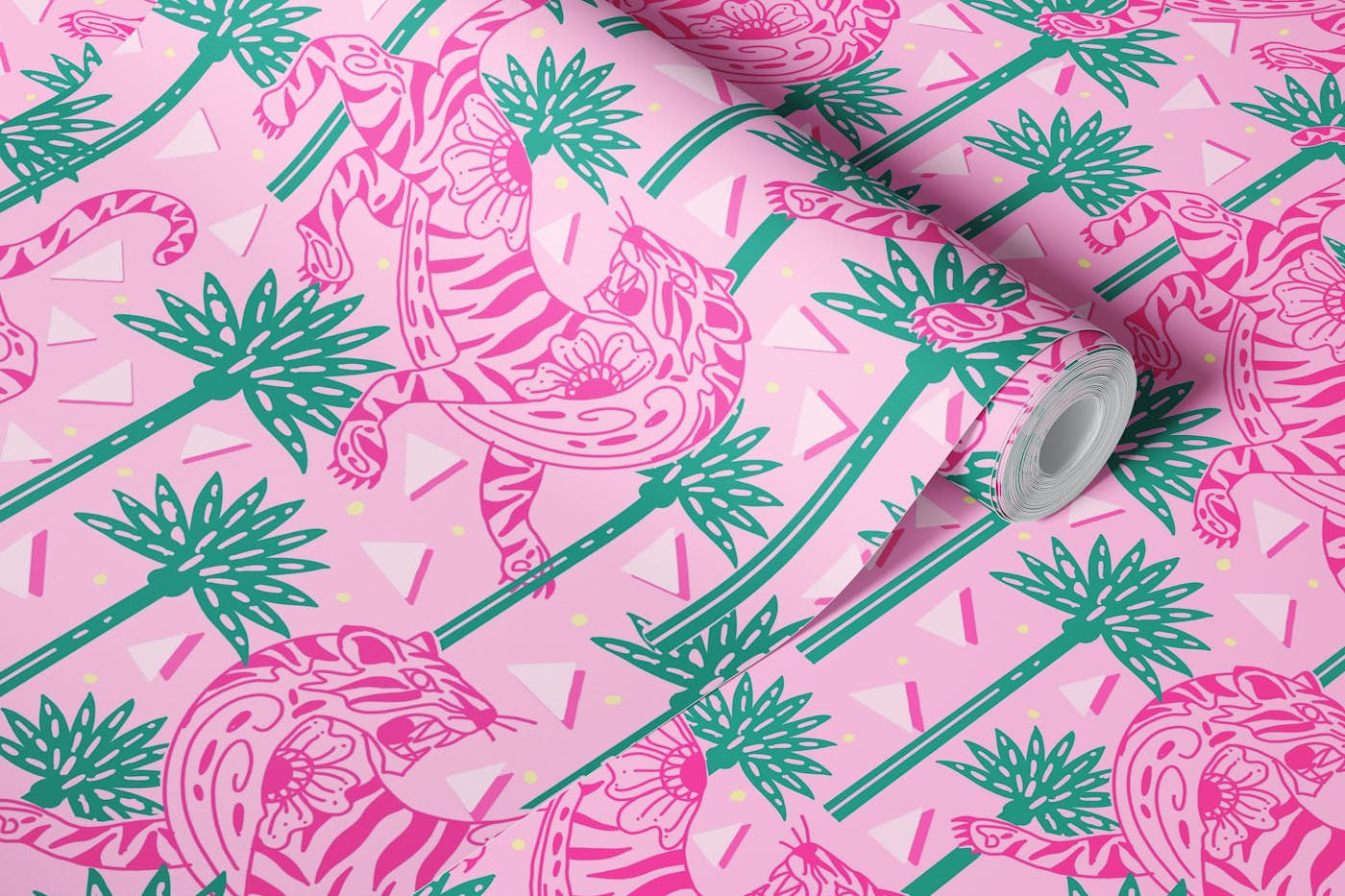 Preppy pink tiger roar wallpaper roll