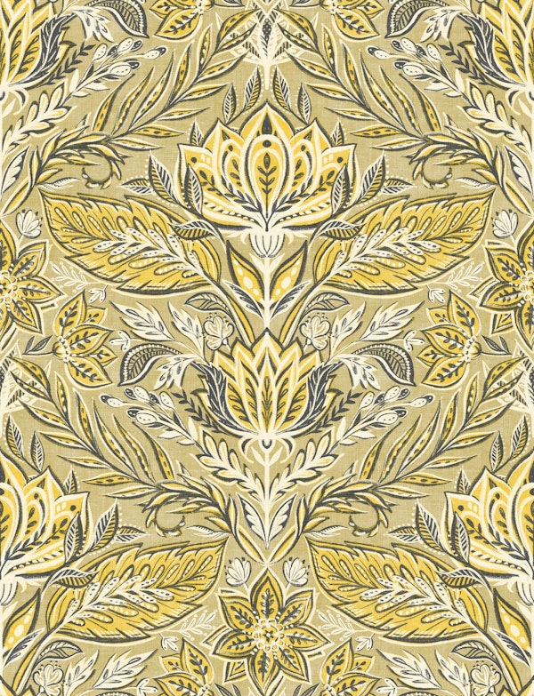 Botanical Damask in Golden Yellow and Grey