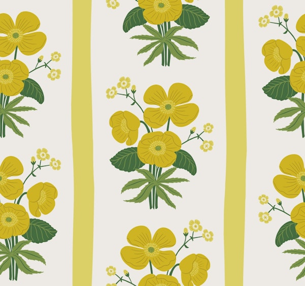 Grandmillennial Poppies Stripe - Yellow