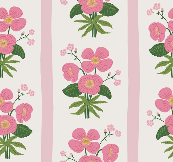 Grandmillennial Poppies Stripe - Pink