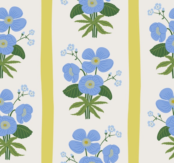 Grandmillennial Poppies Stripe - Blue