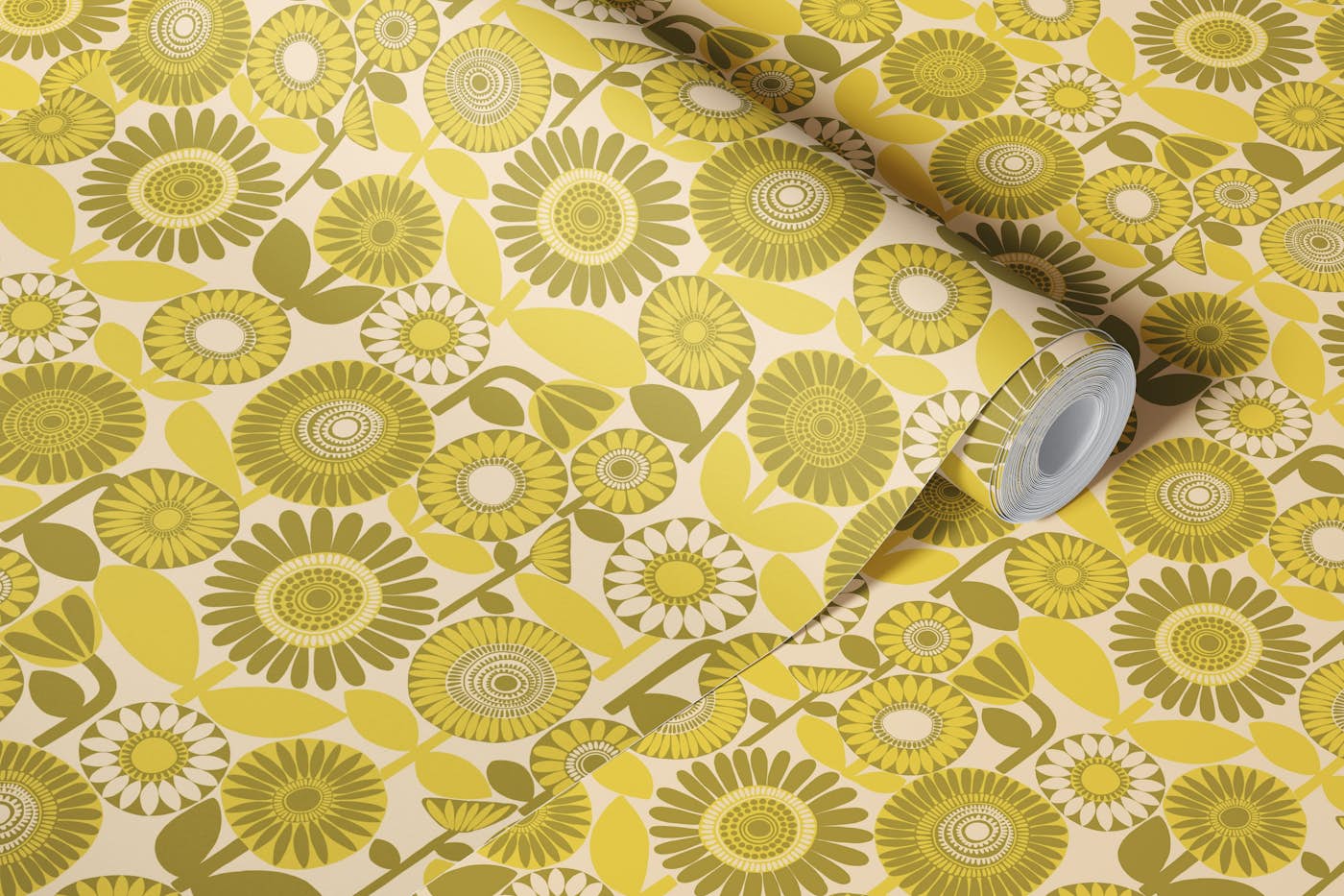 Scandi Sunflower Meadow - Mustard wallpaper roll