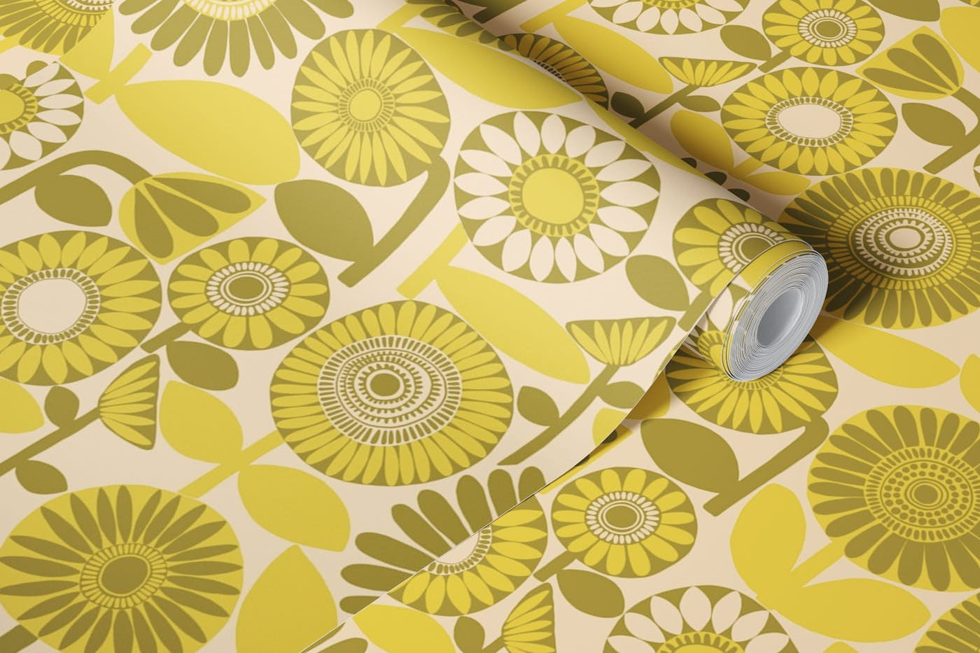 Scandi Sunflower Meadow Jumbo - Mustard wallpaper roll