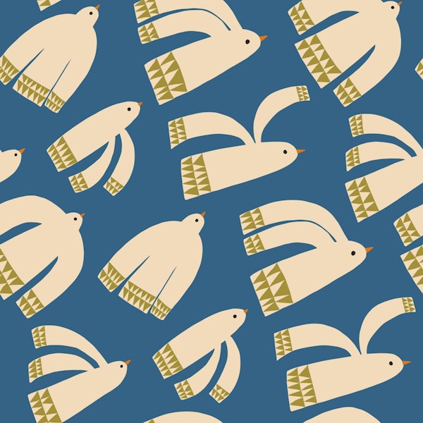 Be Free - Folk Art Birds - Blue