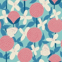 Allium and Clematis with Butterflies - Blue tapete