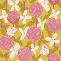 Allium and Clematis with Butterflies - yellow behang